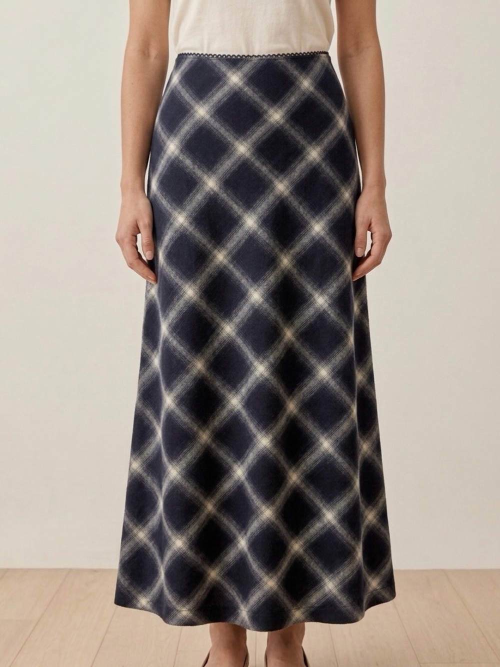NEW! Navy Plaid Maxi Skirt